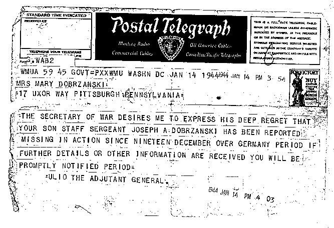 Postal Telegraph from January 14, 1944